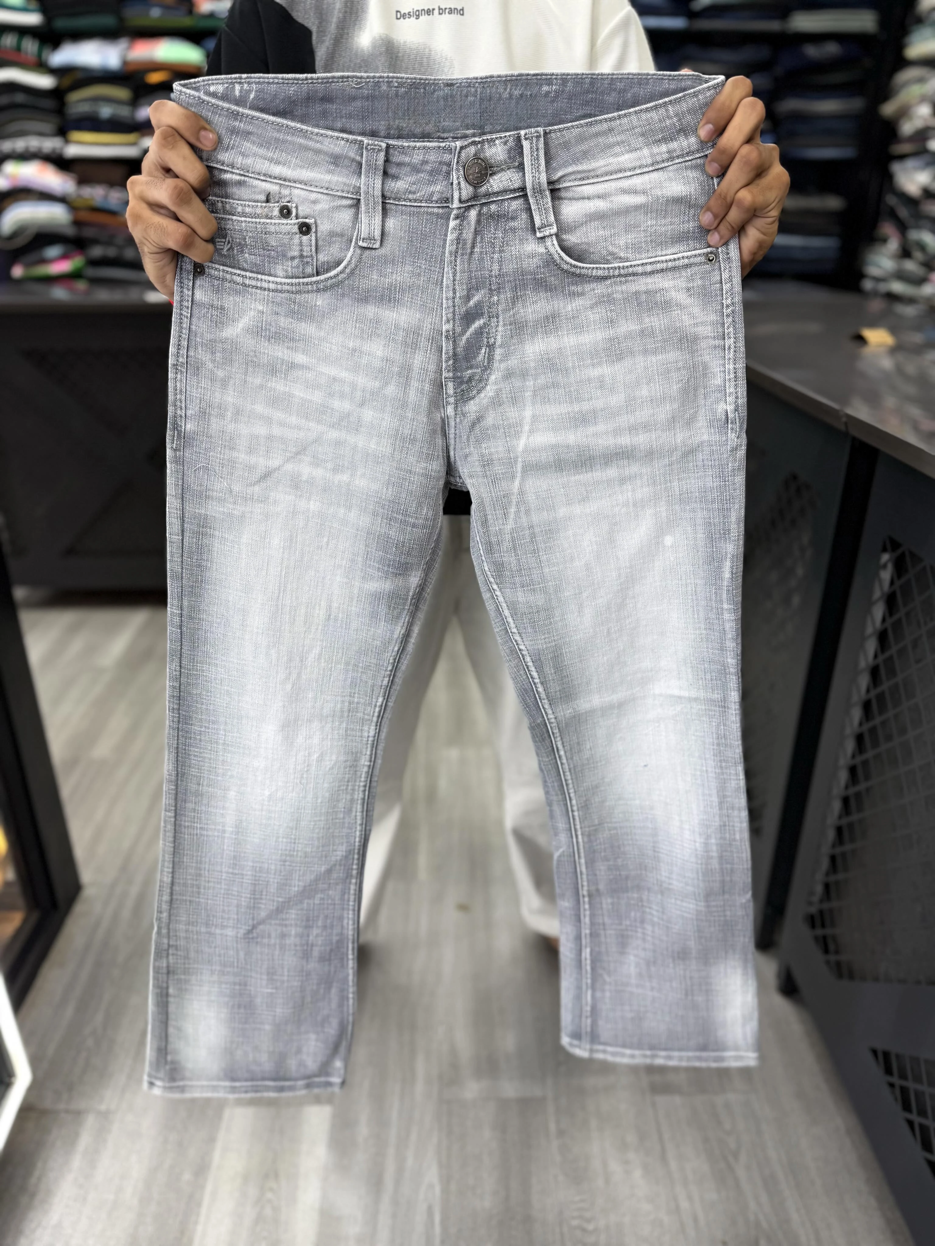 Men's Straight Fit Textured Denim Jeans - imp