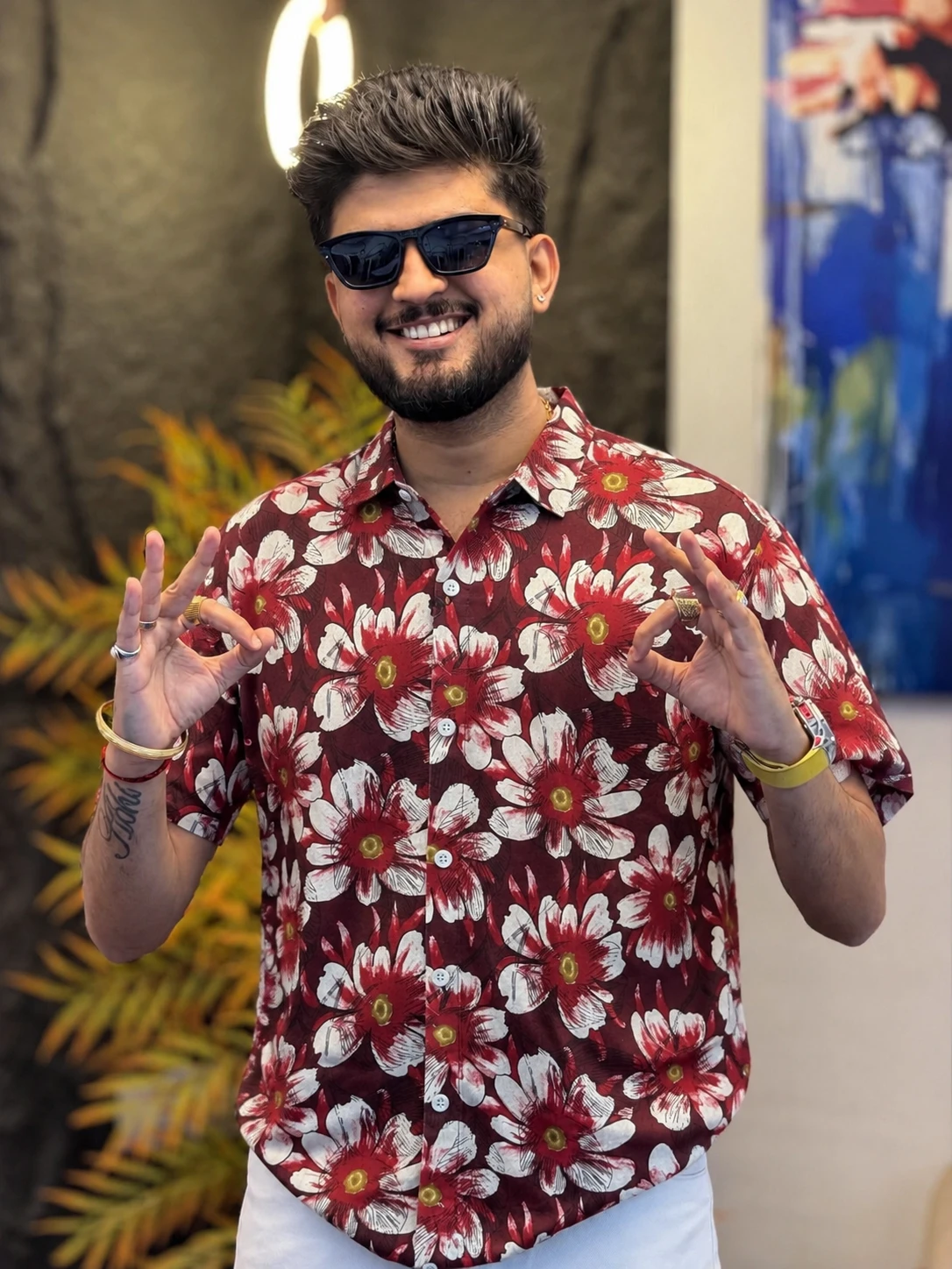 Floral Oversized Half Sleeve Shirt - Maroon Bloom Edition