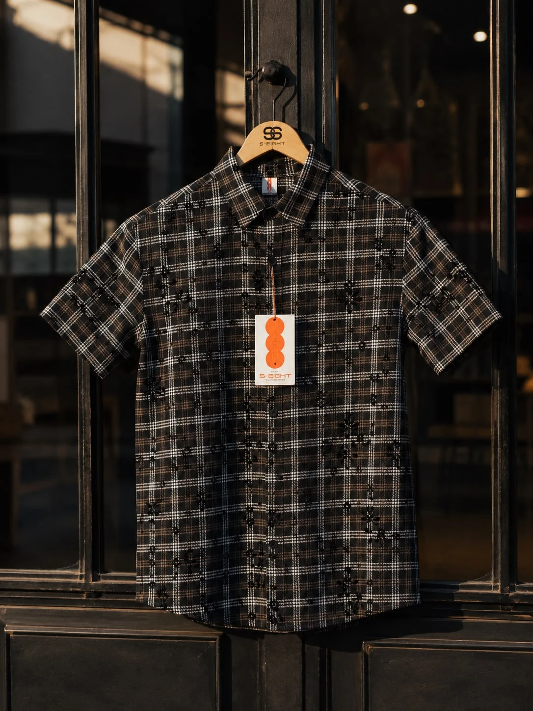 S-EIGHT White & Black Floral Check Premium Casual Shirt for Men