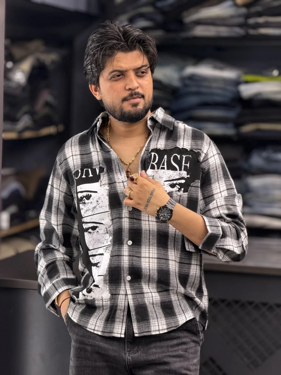 Checkered Face Graphic Shirt
