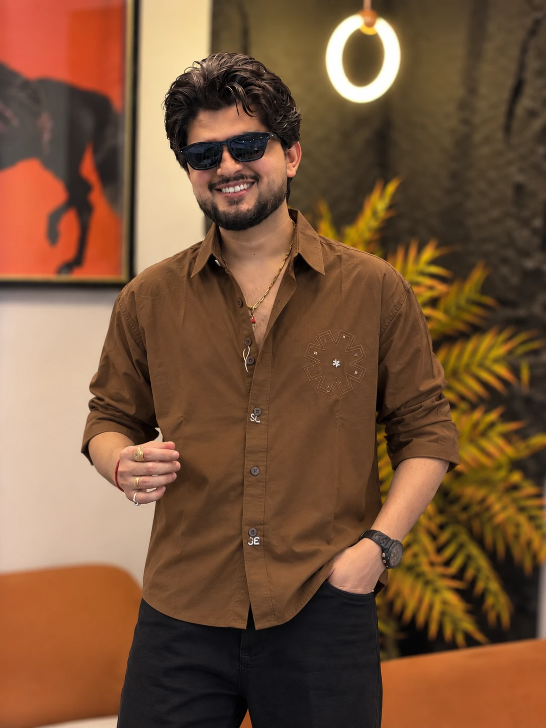 Urban Utility Embroidered Shirt - Earthy Brown