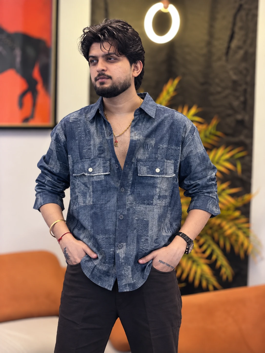 Urban Textured Utility Shirt - Vintage Blue