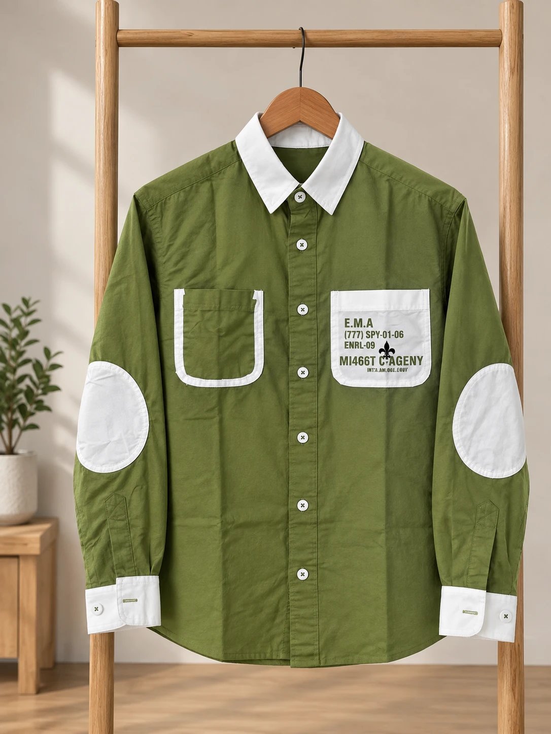 Urban Utility Patchwork Shirt - Olive Green