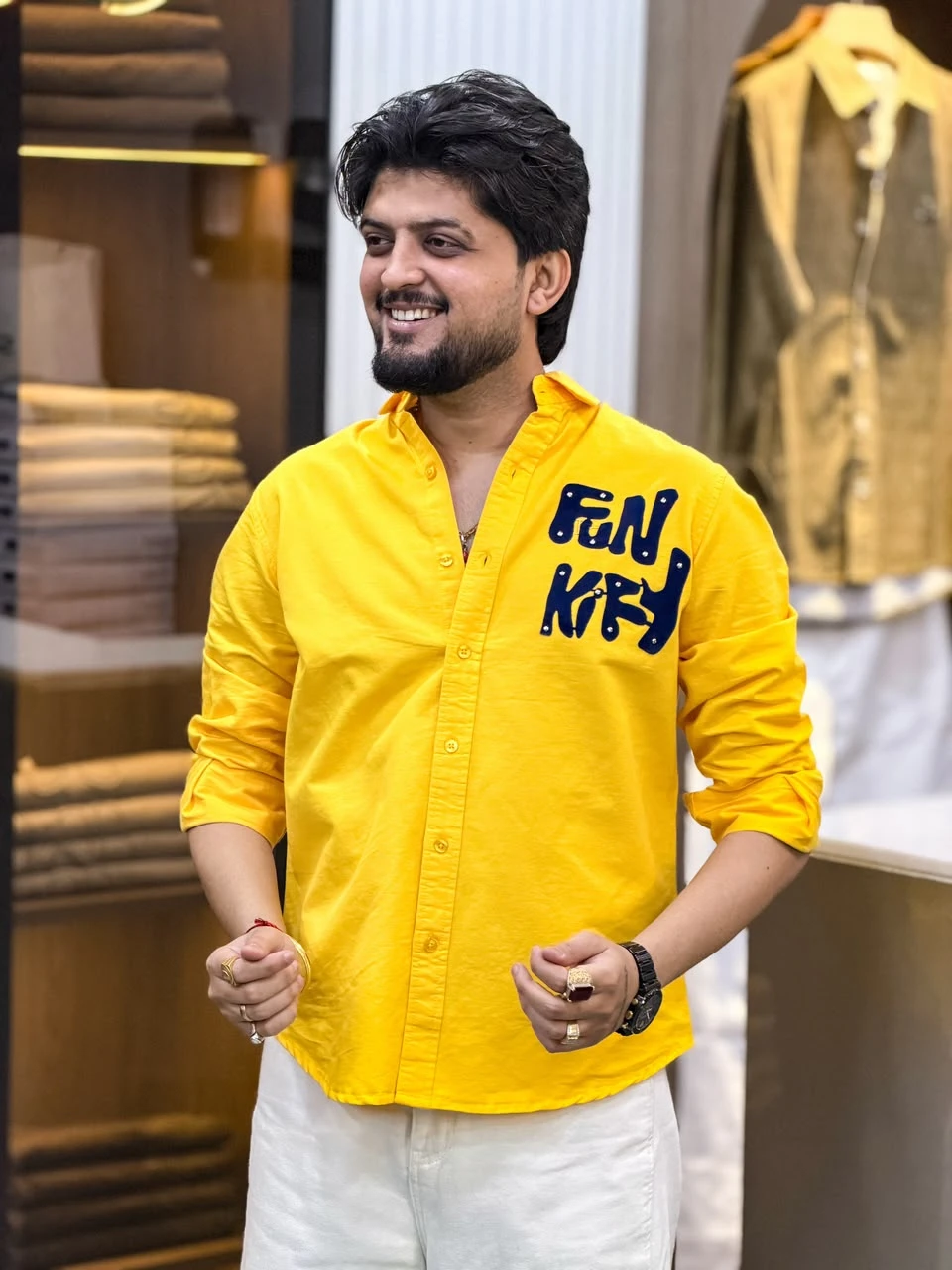 Signature Studded Letter Patch Shirt - Yellow