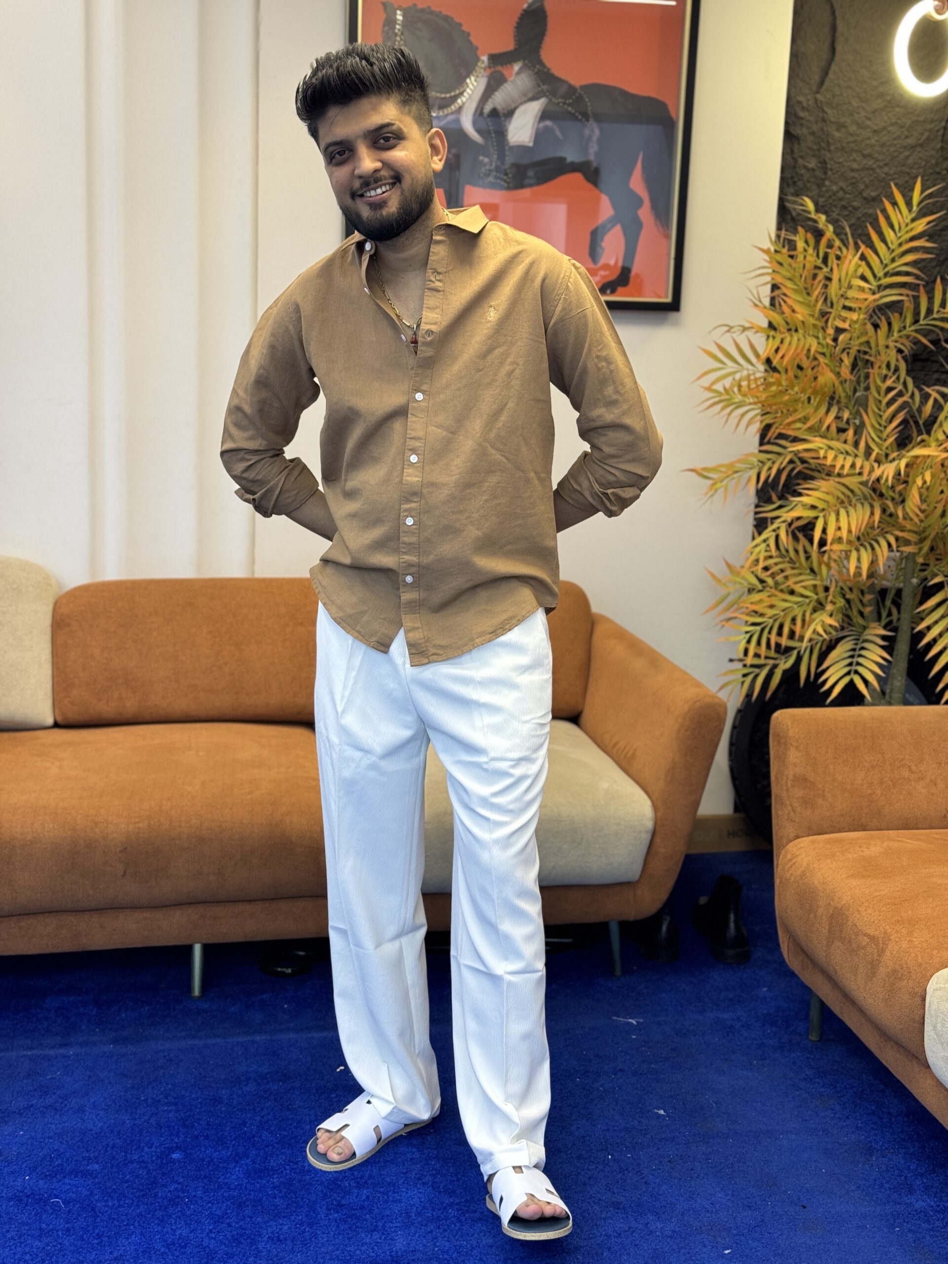 Men’s Premium Linen Brown Shirt – Lightweight Summer Casual Linen Shirt for Men