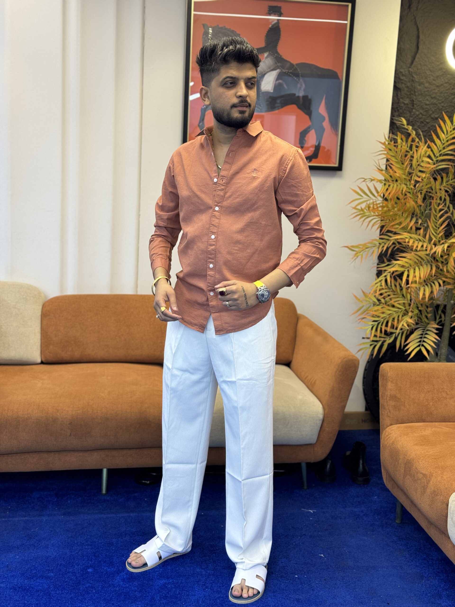 Premium Rust Linen Shirt for Men