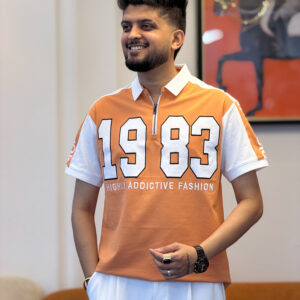 1983 Printed Orange Polo T-Shirt for Men