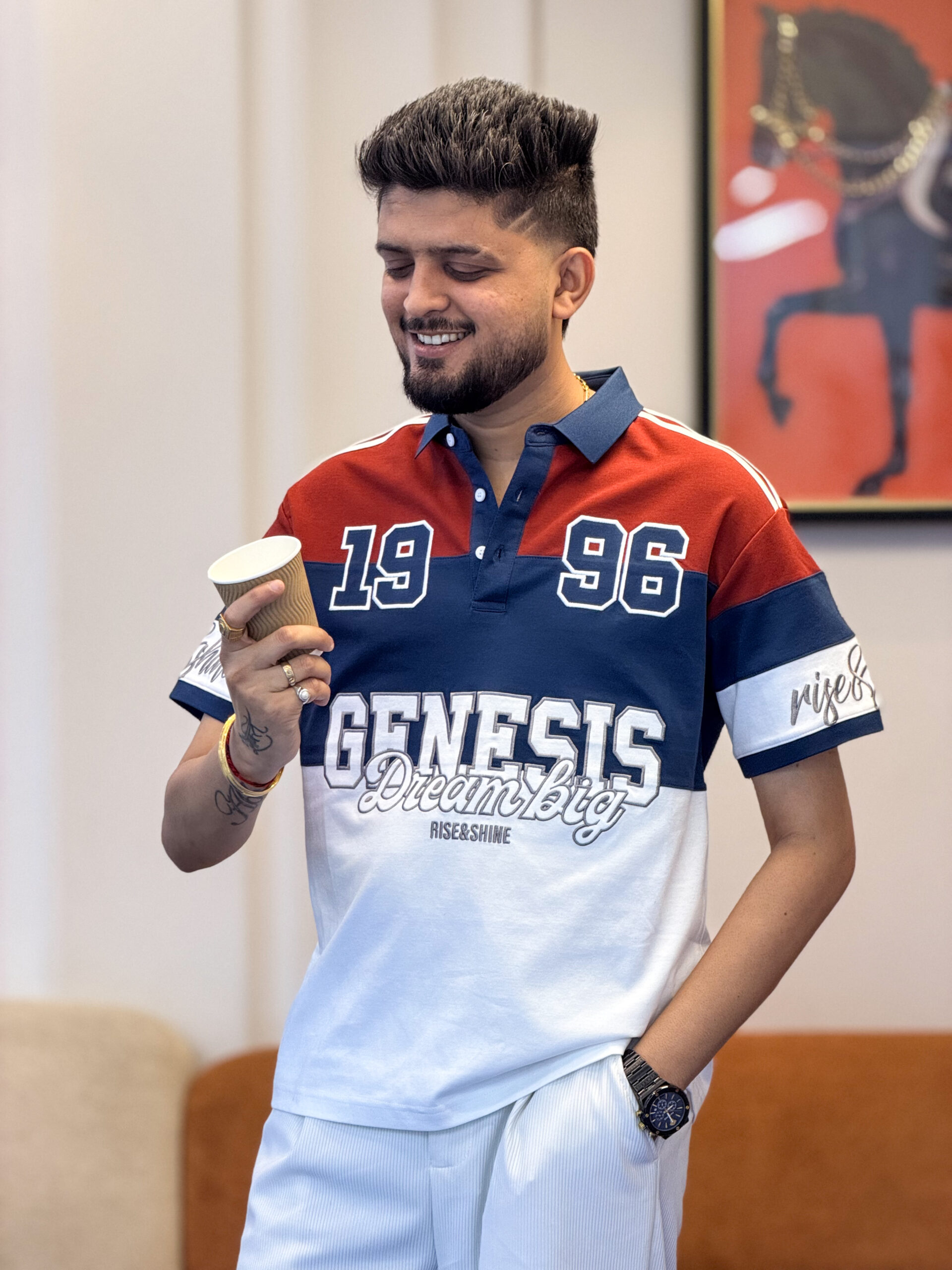 Men’s 1996 Genesis Graphic Polo T-Shirt – Premium Casual Color Block Polo for Men